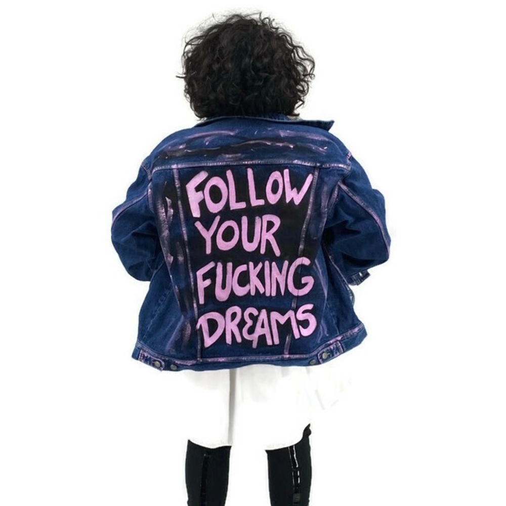 Custom Painted Ex-Boyfriend Denim Trucker Jacket L - Picture 7 of 15